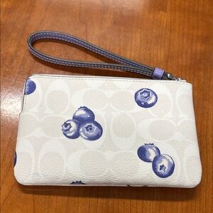 Coach Cream and Blueberry Print Wristlet